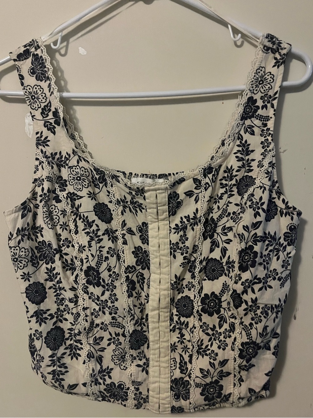 Women's Cream Tank Top with Navy Floral Print